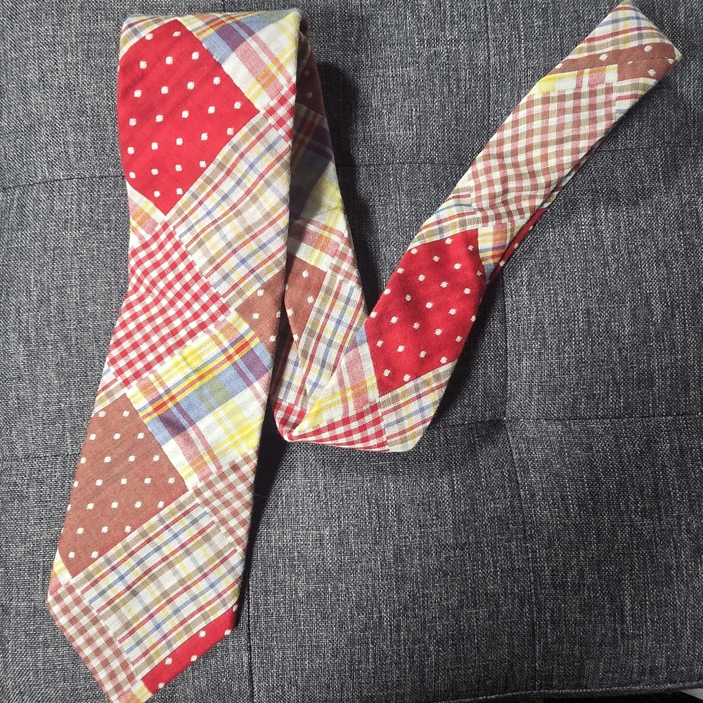 Mario Ferrari men's Cotton Plaid Polkadot patchwork print necktie